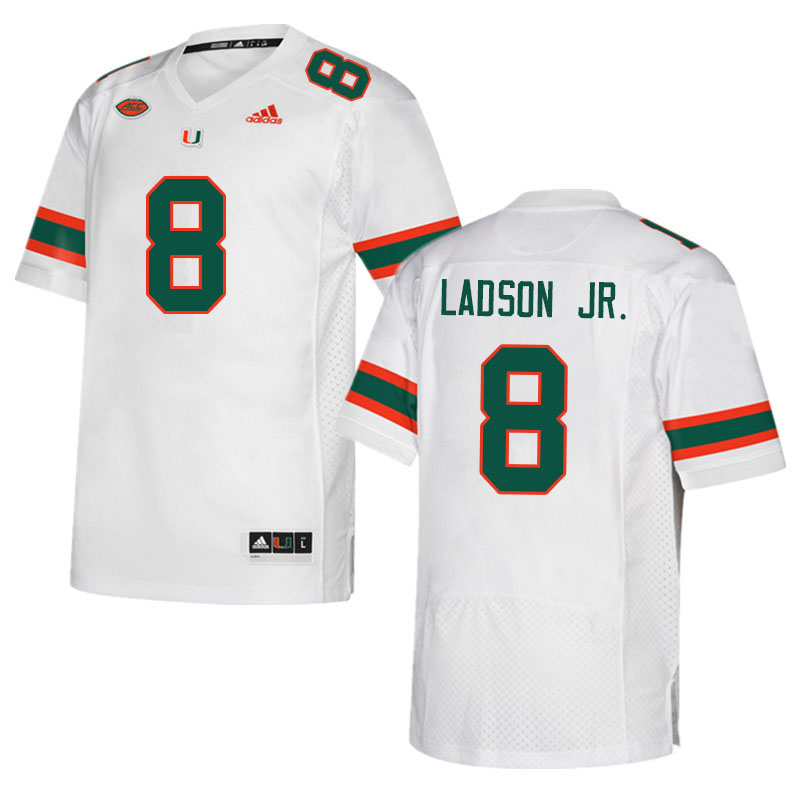 Men #8 Frank Ladson Jr. Miami Hurricanes College Football Jerseys Sale-White